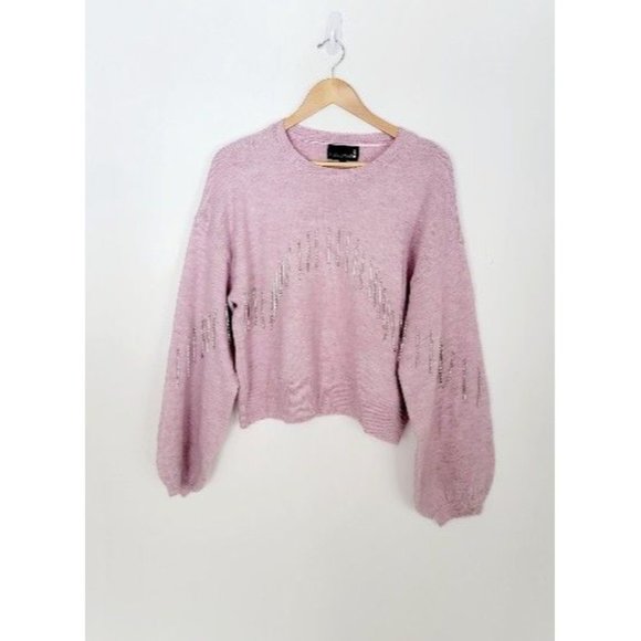 Broadway 38 Balloon Sleeves Rhinestone Fringe Sweater - Picture 2 of 8